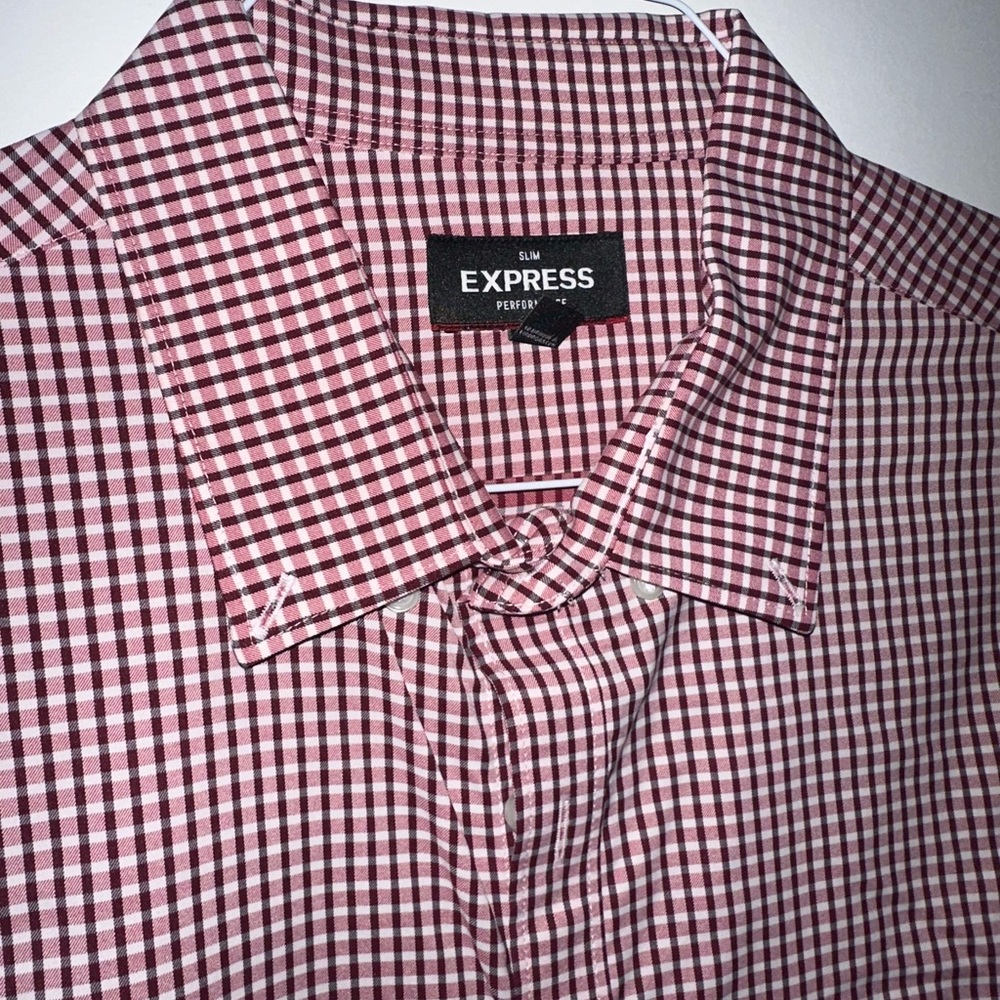 Express Performance Men's Red Checkered Button Do… - image 2
